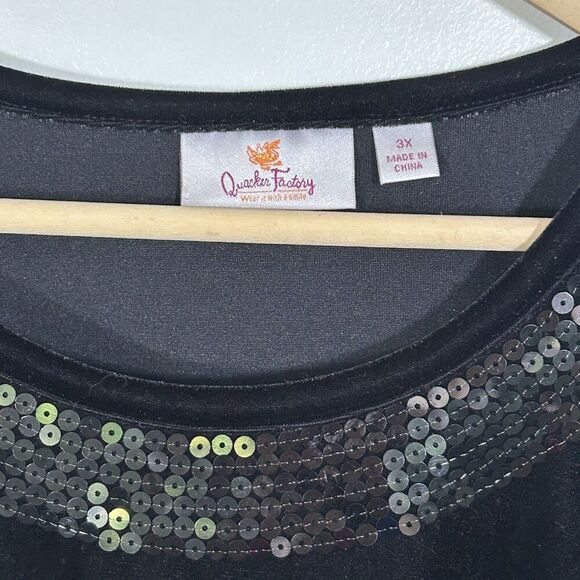 Quacker Factory Velvet Top Size 3x Sequin Neckline Black Shirt Holidays Classic - Picture 5 of 6